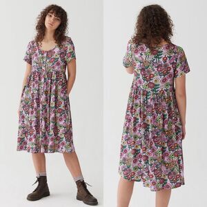 Lazy Oaf Mixed Bunch Flower Midi Length Dress - Purple | Size 8